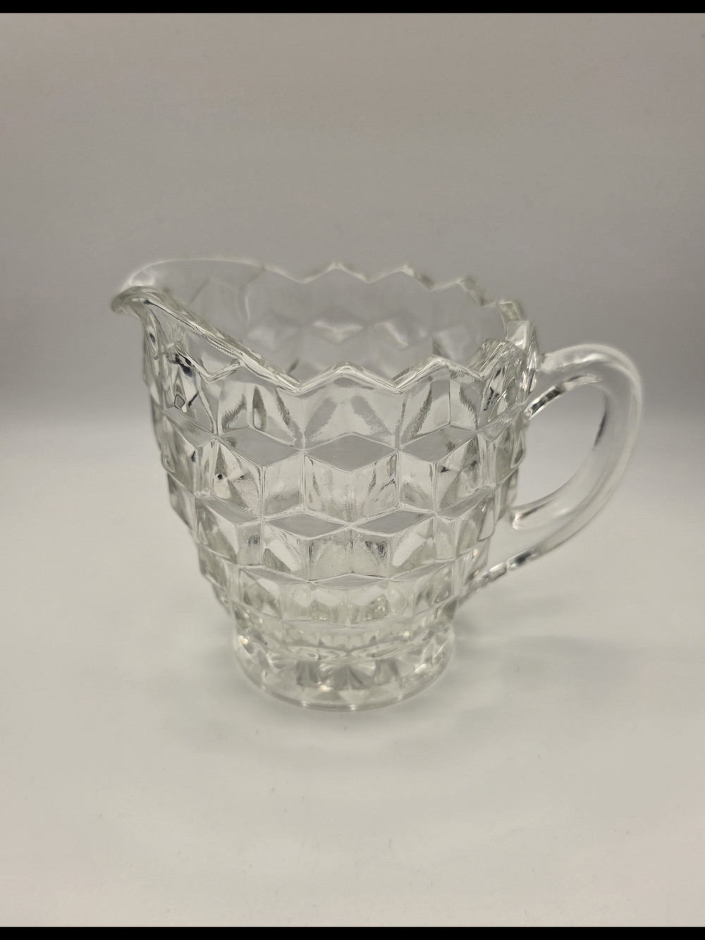 Fostoria Vintage American Clear Glass Cube Pattern Creamer/Pitcher